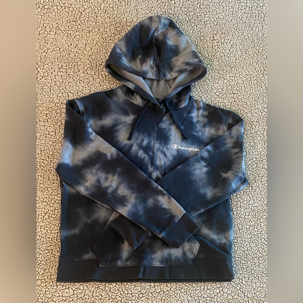 Champion Hoodie Women’s Size Large Charcoal Light Gray Tie Dye EUC